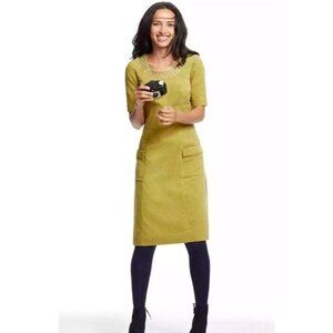BODEN Velvet Dress Golden Yellow Pocket Short Sleeve Arylide Hampshire Sz 4 LONG